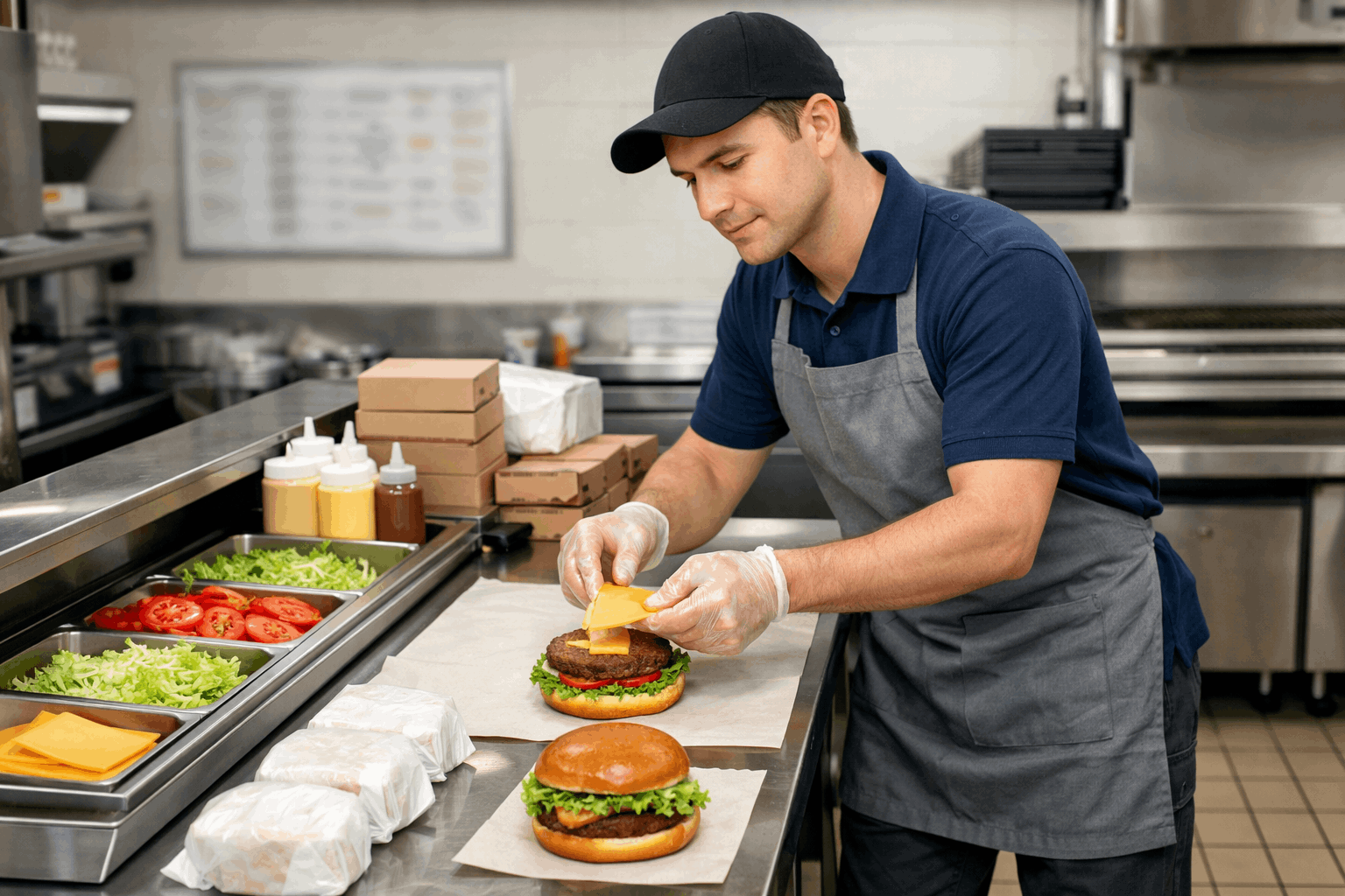 Funciones del equipo de Wendy's: Parrilla, estación y atención al cliente